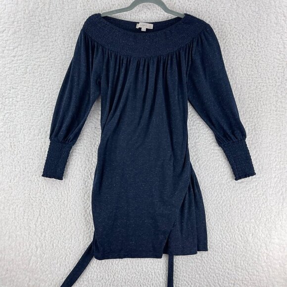 LOFT Blue Smocked Off The Shoulder Dress Womens Long Sleeve Pullover Size‎ SP - Picture 7 of 16